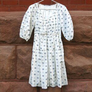 Anthropologie Embroidered Puffed Sleeve Geometric Pattern V-neck Dress Size XXS